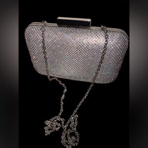 INC party clutch nwt with detachable chain strap silver ab
